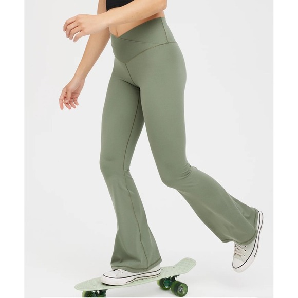 Offline by Aerie Real Me High Wasited Olive Flare Leggings, XL - Picture 2 of 10